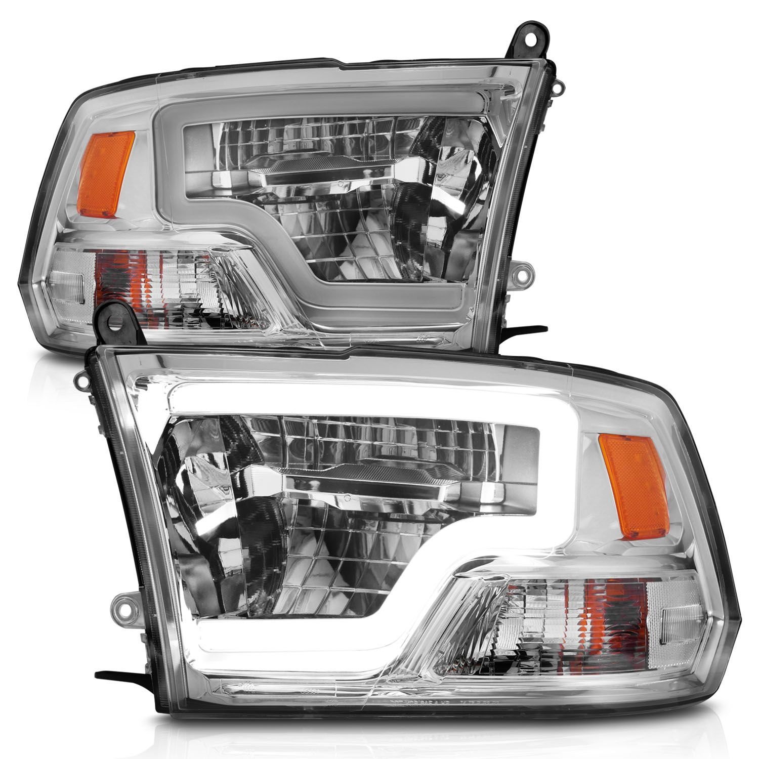 LED Chrome Housing Headlights for Select 2009-2020 Ram 1500/2500/3500 Trucks [Light Bar]
