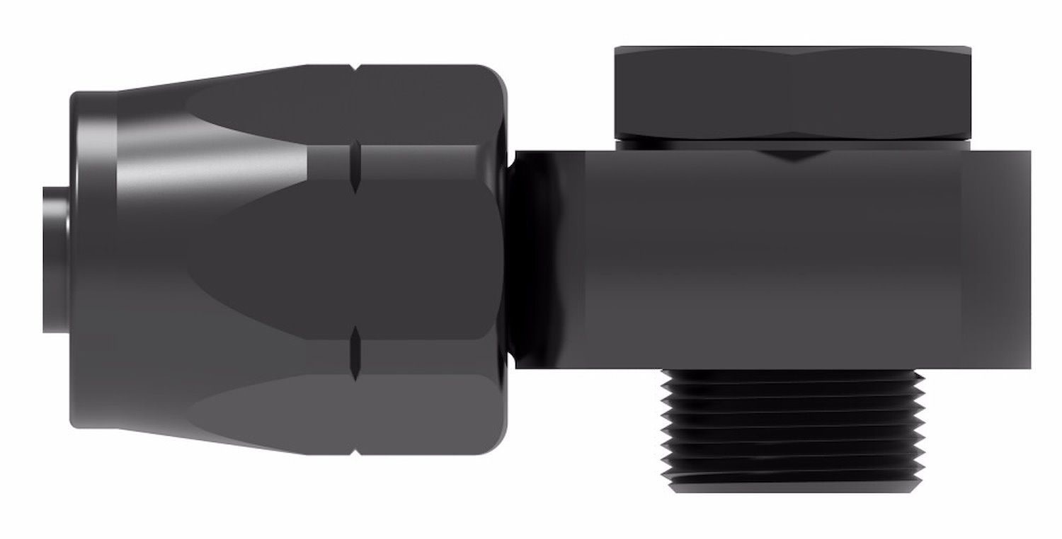 Reusable Hose End Banjo Fitting, -06 AN Hose Size,  M12 x 1.250 Thread Size, 90-Degree [Black Anodized Finish]