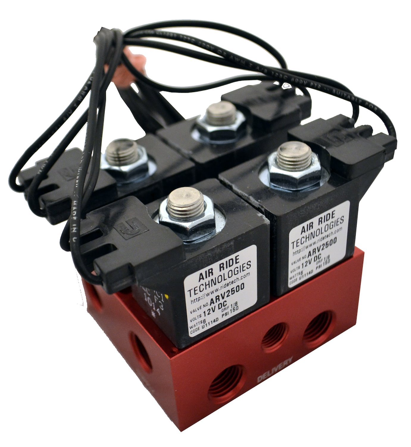 Air Valve Block. RidePro 2-Way with 1/4 NPT Ports. Fittings Sold Separately.