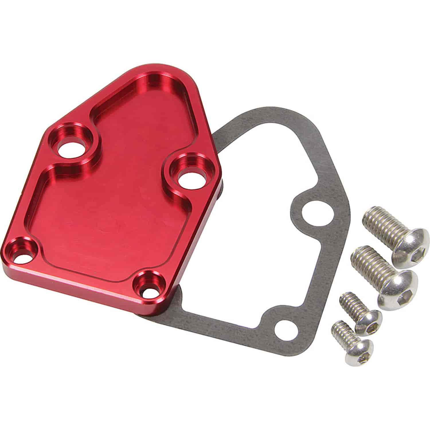 Small Block Chevy Fuel Pump Block-Off Plate Red