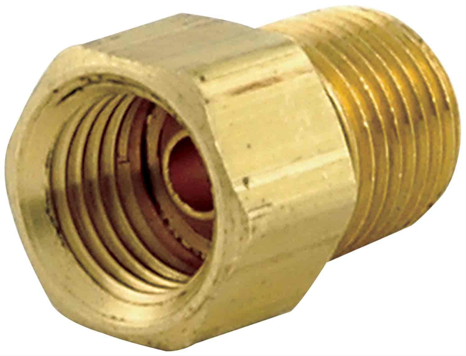 JEGS 555-63077: Brass Adapter Fitting, 3/8 in.-24 Male Thread for 3/16 in.  Brake Line, 7/16 in.-24 Female Thread Inverted Flare for 1/4 in. Brake  Line, brass adapter fitting 
