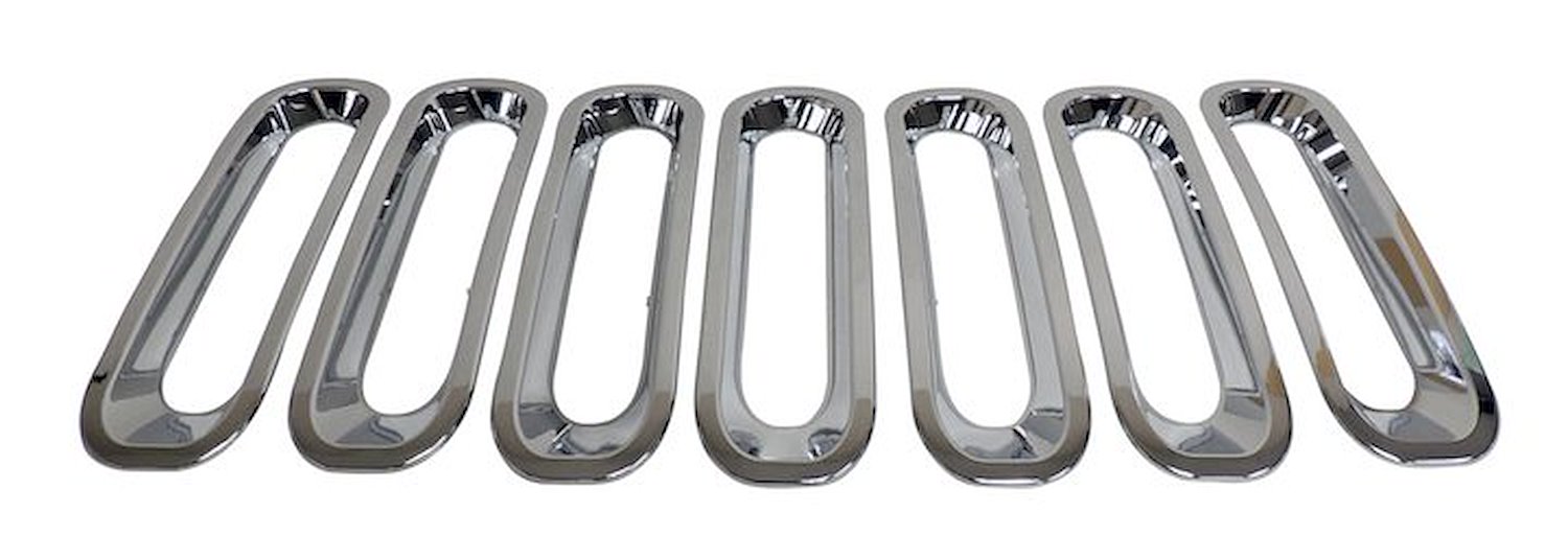 RT26055 7-Piece Chrome Plastic Grille Inserts for Jeep JK Wrangler; Snap-In Pieces