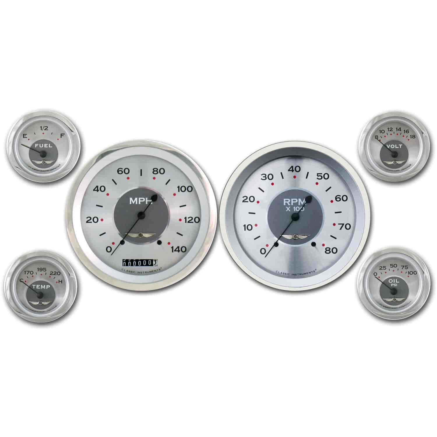 All American Series 6-Gauge Set 4-5/8" Elec Speedometer (140 mph)