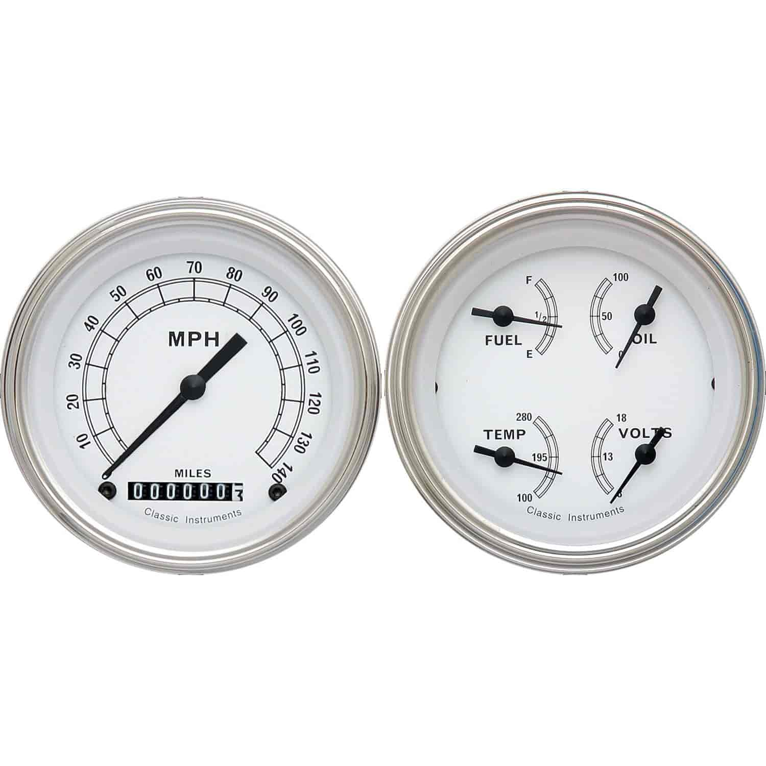 Classic White Series 2-Gauge Set 3-3/8" Electrical Speedometer (140 mph)