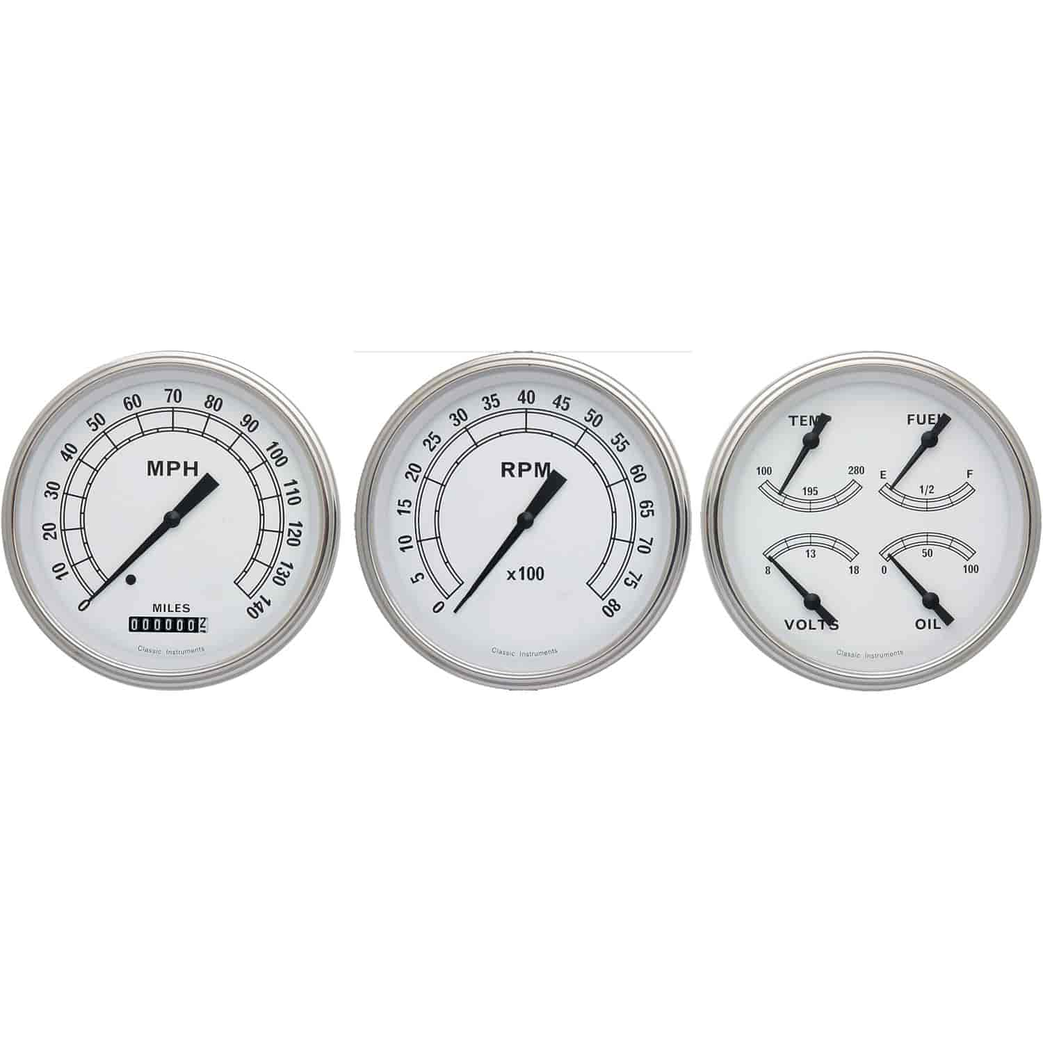 Classic White Series 3-Gauge Set 4-5/8" Electrical Speedometer (140 mph)