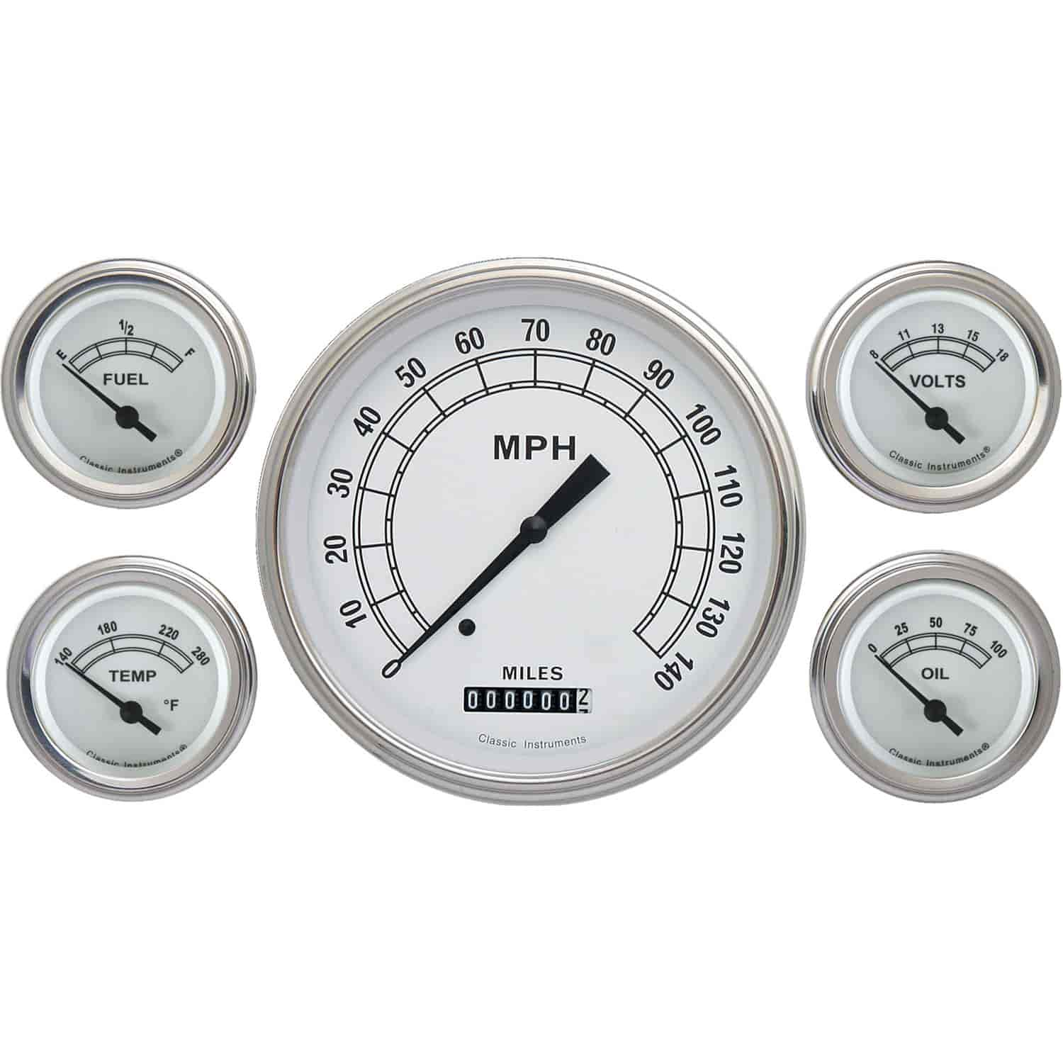 Classic White Series 5-Gauge Set 4-5/8" Electrical Speedometer (140 mph)