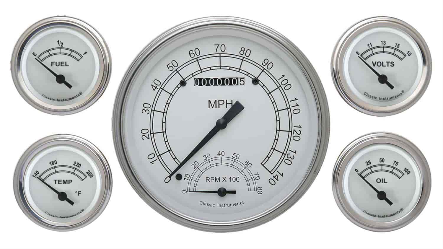 Classic White Series 5-Gauge Set 4-5/8" Electrical Speedtachular Gauge