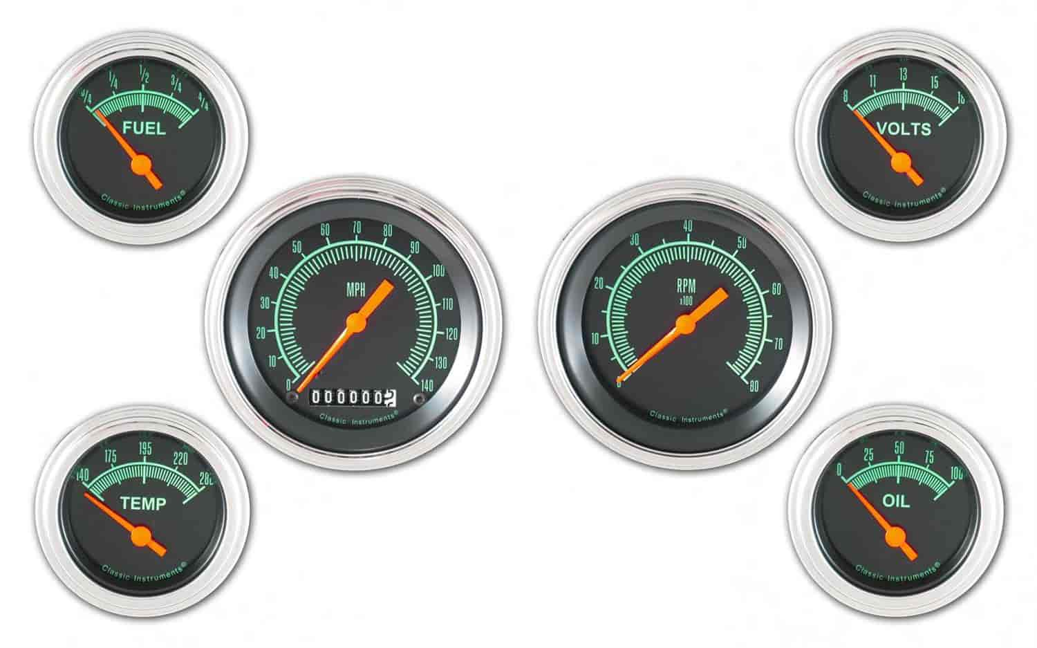 G-Stock Series 6-Gauge Set 3-3/8" Elec Speedometer (140 mph)