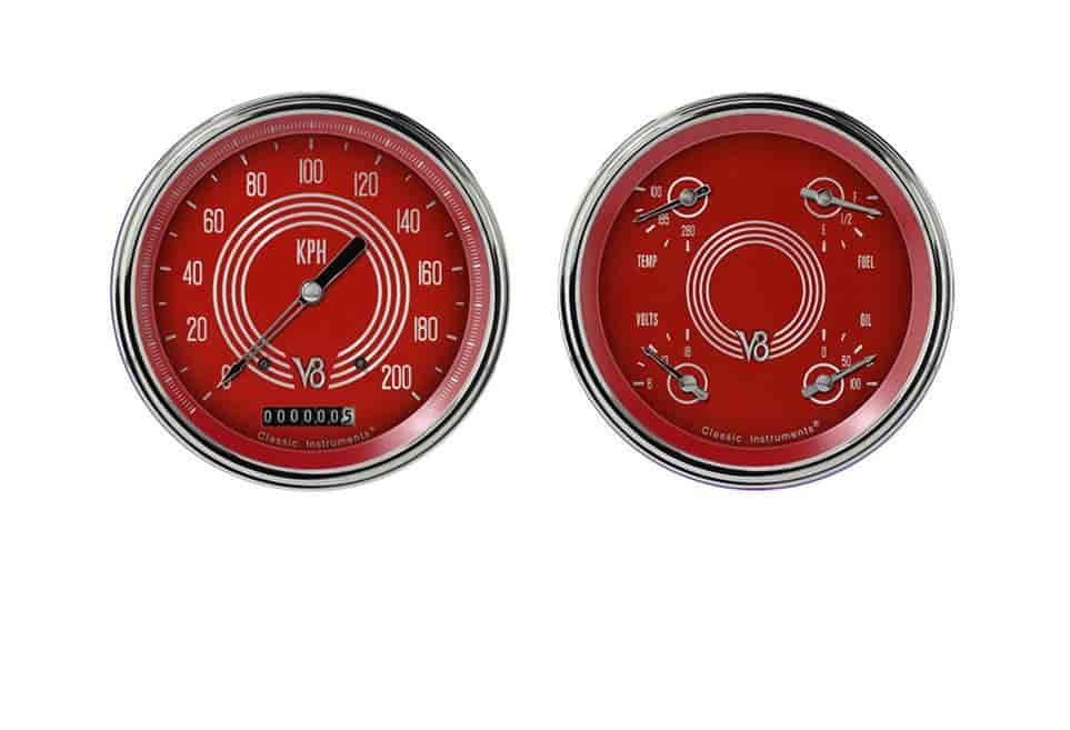 V8 Red Steelie Series 2-Gauge Set 4-5/8" Electrical Speedometer (140 mph)