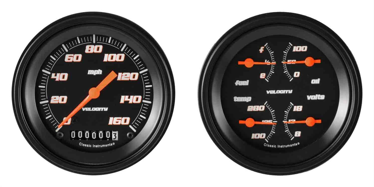 Velocity Black Series 2-Gauge Set 3-3/8" Electrical Speedometer (160 mph)