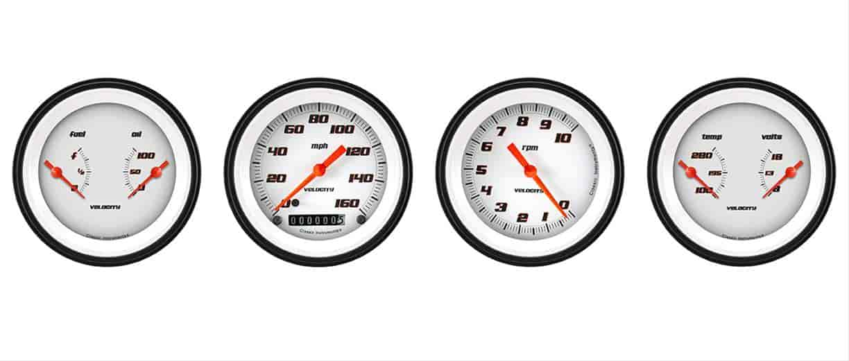 Velocity White Series 4-Gauge Set 3-3/8" Electrical Speedometer (160 mph)