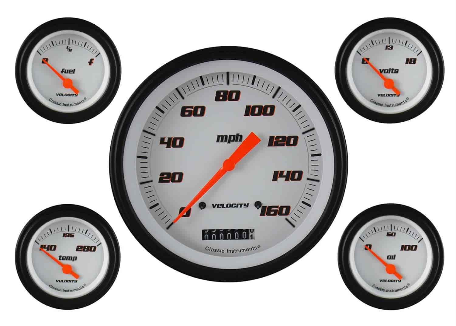 Velocity White Series 5-Gauge Set 4-5/8" Electrical Speedometer (160 mph)