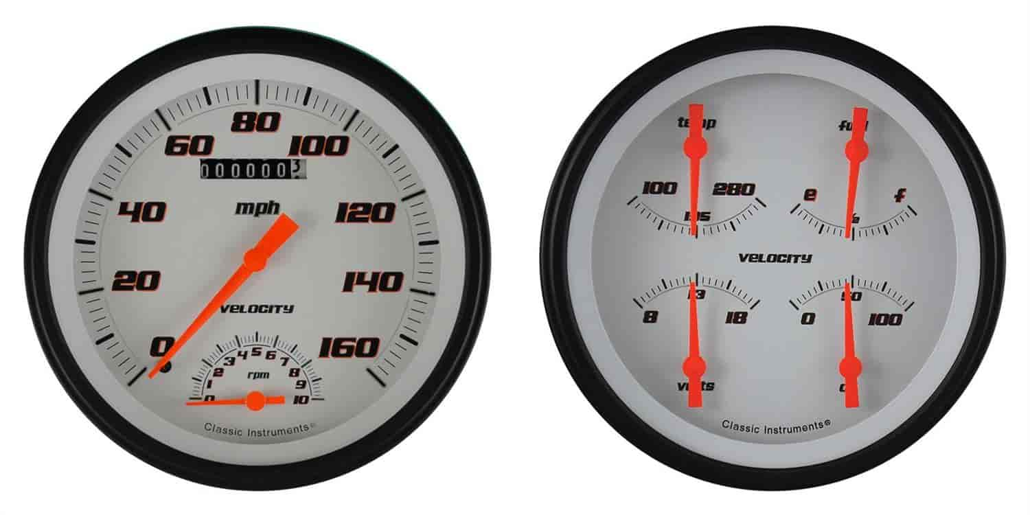 Velocity White Series 2-Gauge Set 4-5/8" Electrical Speedtachular Gauge