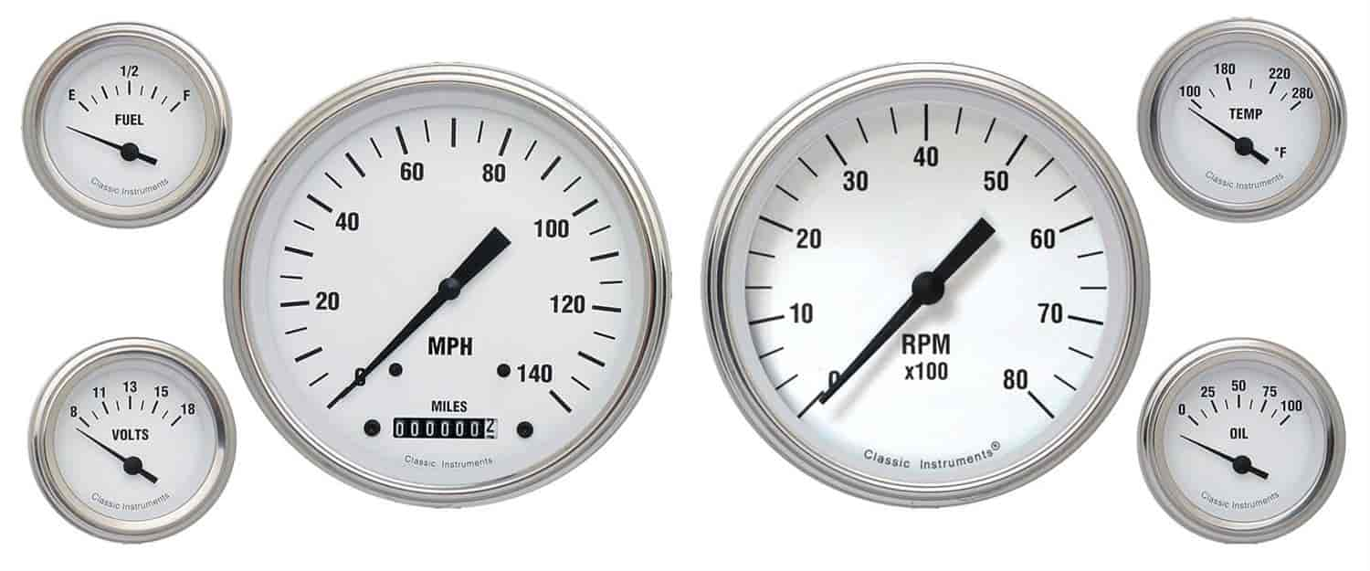 White Hot Series 6-Gauge Set 4-5/8" Elec Speedometer (140 mph)