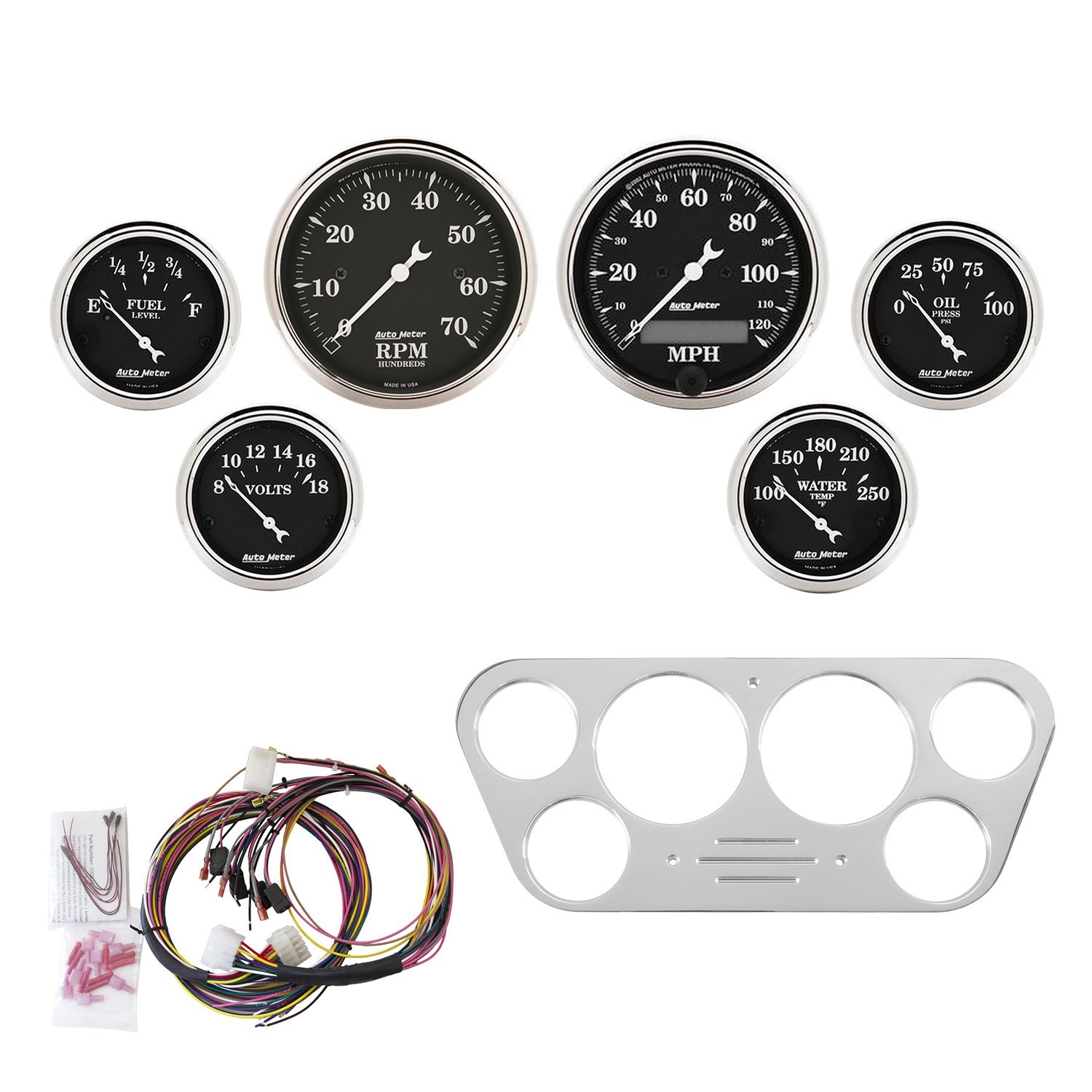 6-Gauge Direct-Fit Dash Kit 1953-1955 Ford Truck - Old Tyme Black Series - Polished Panel