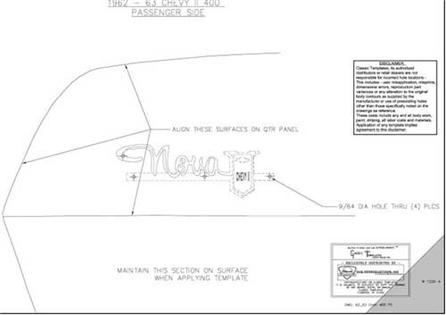 62-63 Nova 400 Quarter Panel Template Kit