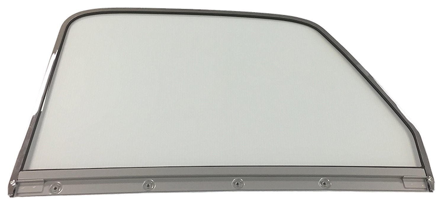 47-50 CV PU Door Glass w/Frame LH Chrome