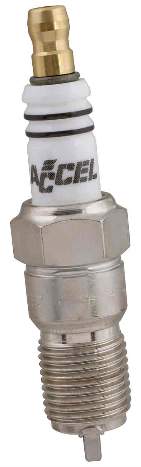 Accel P526S: Double Platinum Shorty Spark Plug | 14 mm Thread | .708 in.  Reach | 5/8 in. Hex | Tapered Seat | Projected Tip | .060 in. Gap | Sold  Individually - JEGS
