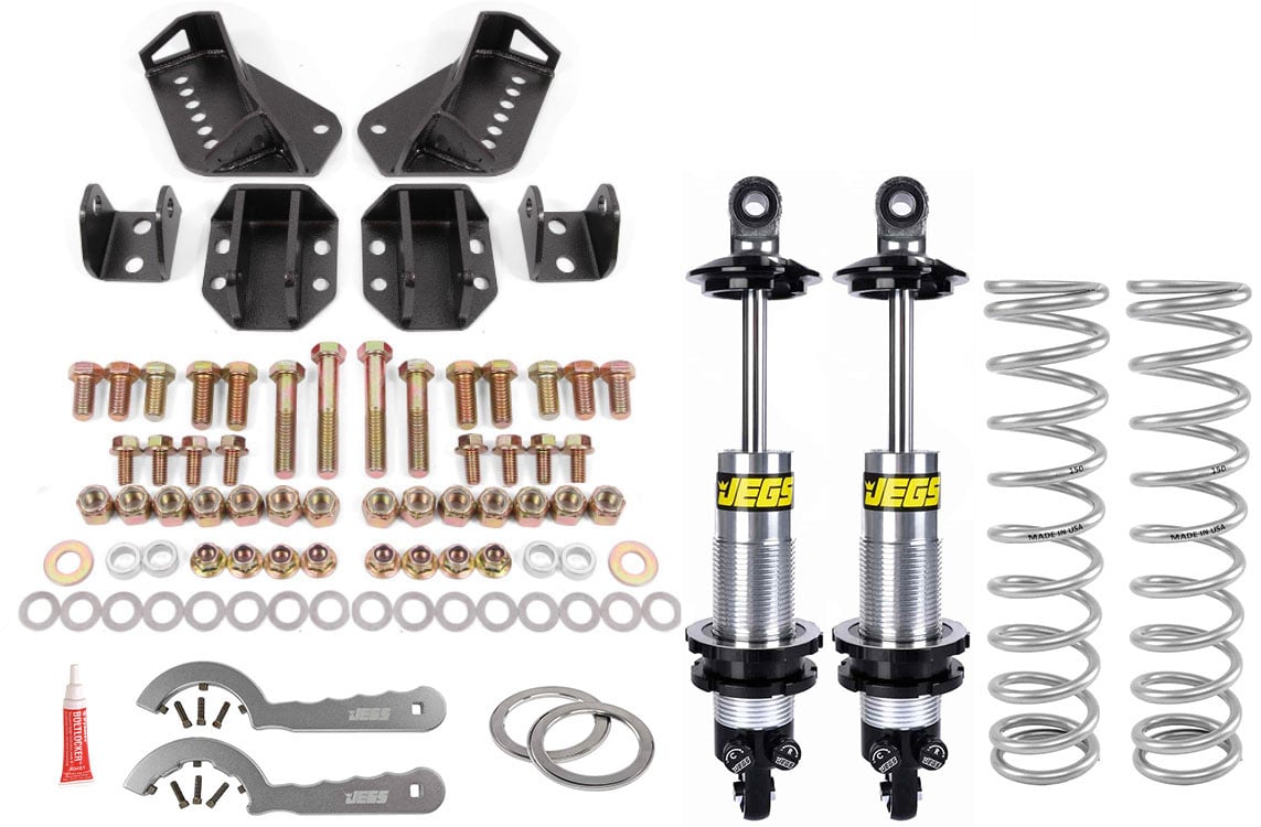 Rear Coil-Over Conversion Kit with Double-Adjustable Coil-Over Shocks, 1964-1972 GM A-Body - Black Hammertone Finish