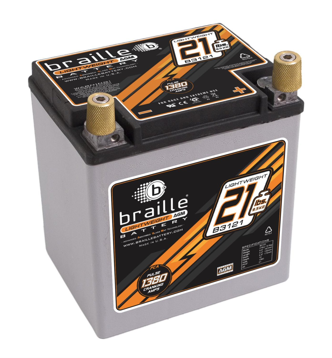 Braille Battery B3121: Advanced AGM Lightweight Racing Battery 21 lbs - JEGS