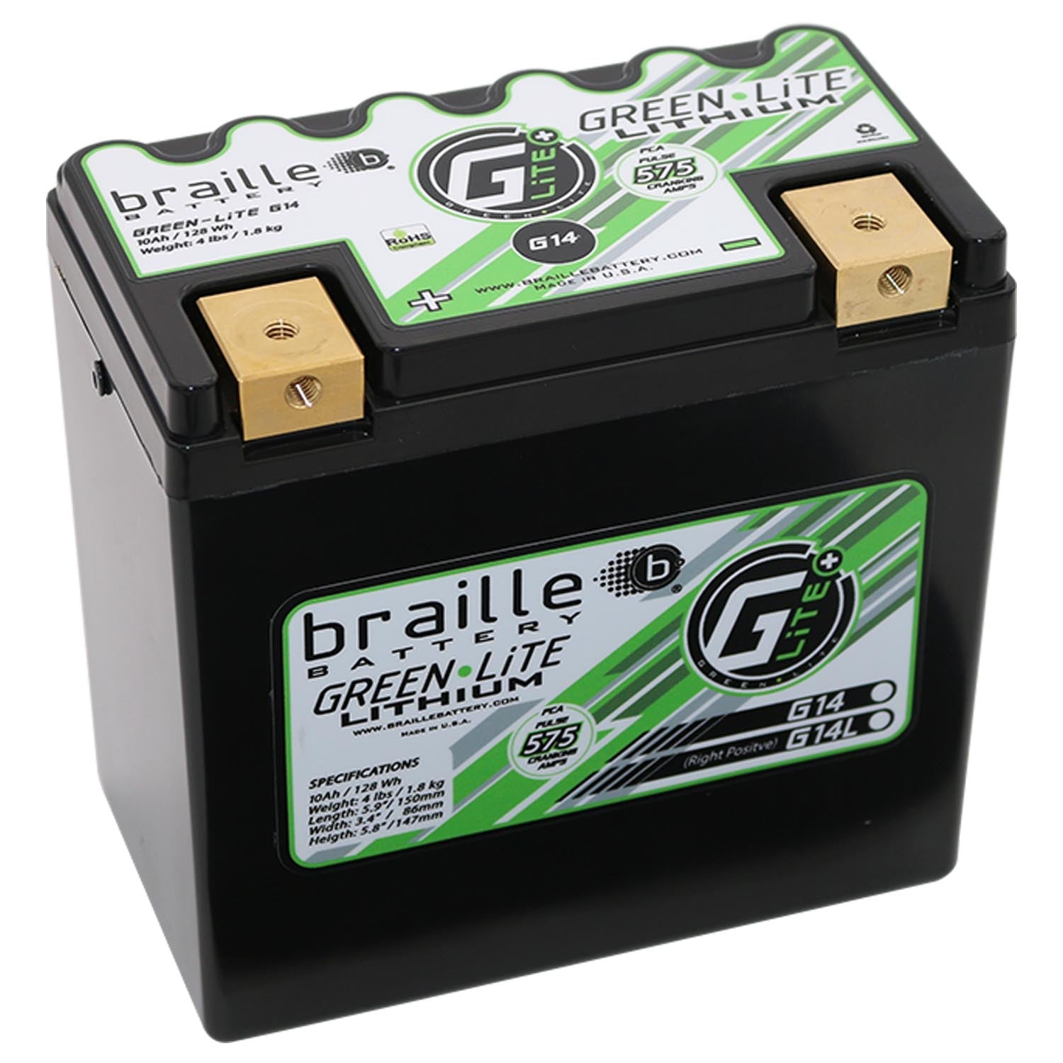 G14S Green-Lite Lithium-Ion 12 V Powersports Battery, BCI