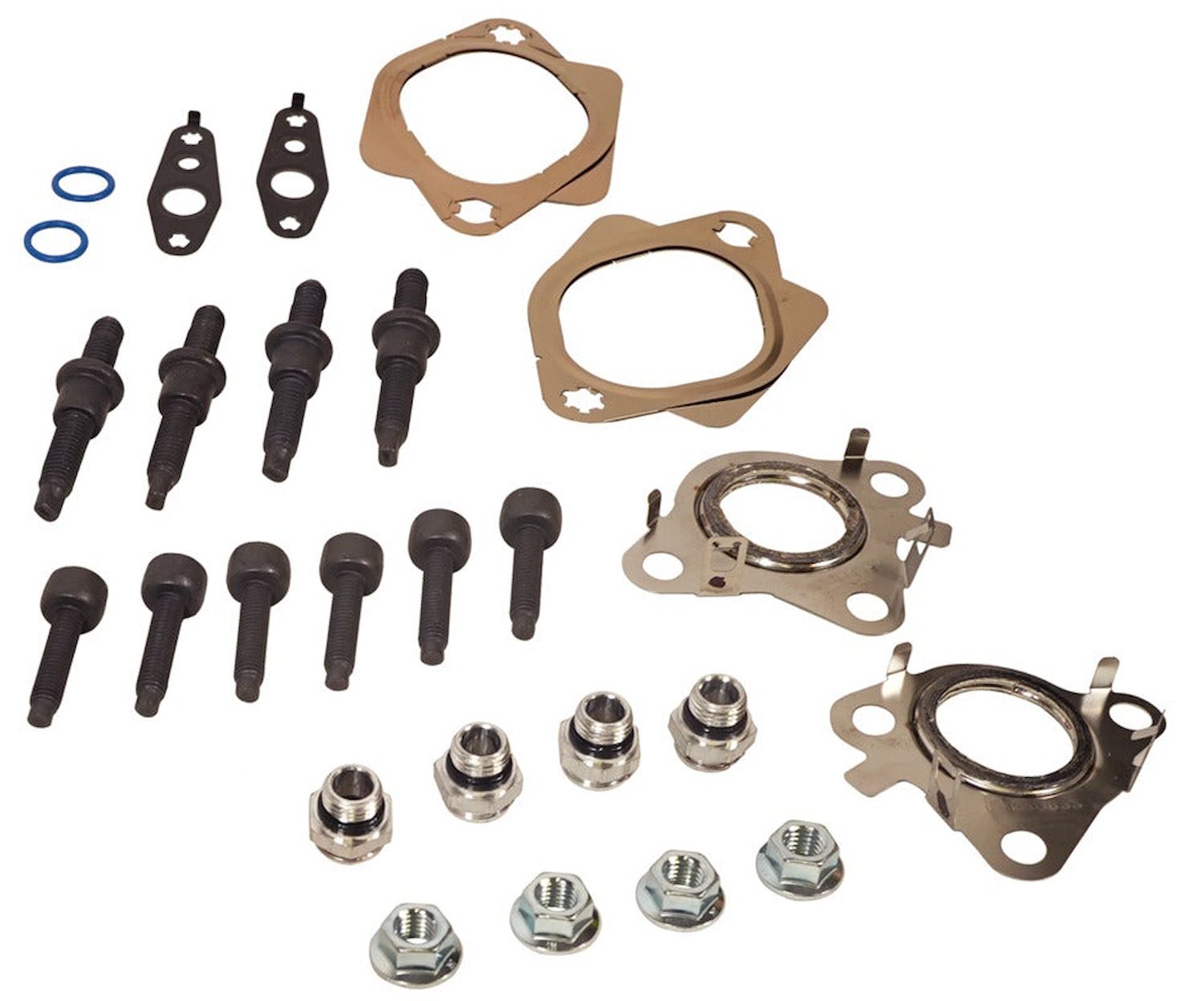 BD Diesel 1043002: Exhaust Manifold Install Kit 2011-2016 Ford F-150 3.5L  Ecoboost 1043001 Exhaust Manifold Includes: (4) Coolant Fittings, (4)  Exhaust Downpipe Studs, (4) Exhaust Nuts, (6) OEM Turbocharger Bolts,  Gaskets JEGS