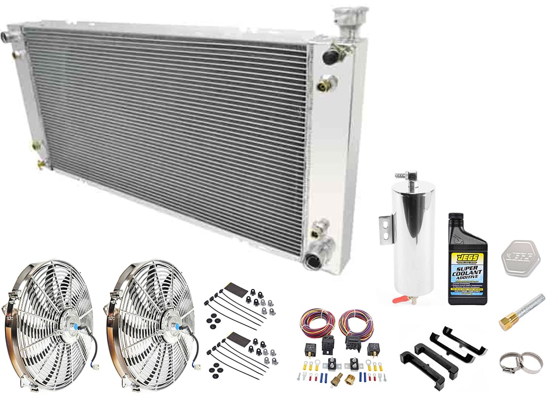 Champion Cooling CC1520K1 (CC1520): All-Aluminum Radiator System Kit |  Includes: Champion Core 3-Row Aluminum Radiator, Electric Fans, Dual Fan  Wiring Harness & Relay, Anode Plug, Mounting Pads, Overflow Tank, Coolant  Additive, Radiator