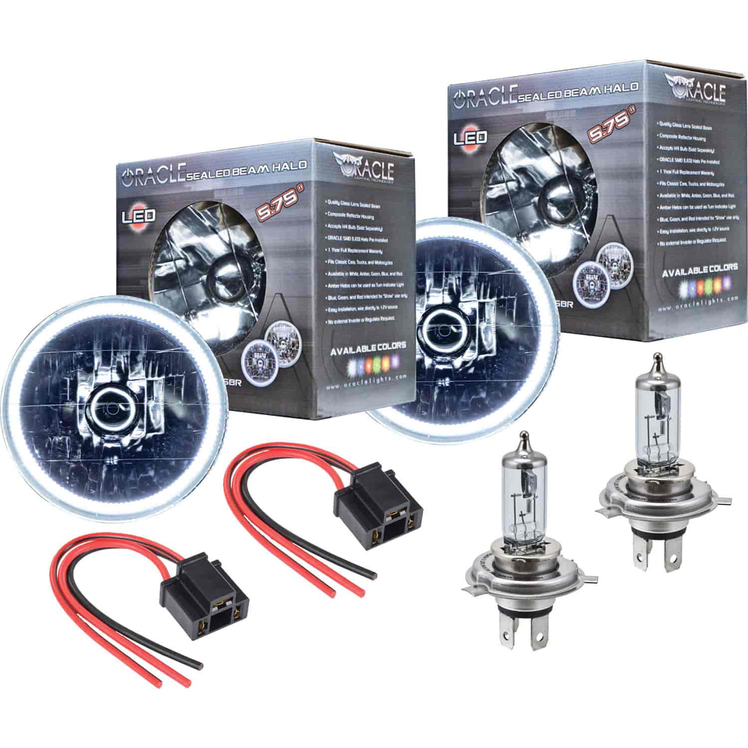 5.75" H4 Headlight Conversion Kit White LED Halo Includes