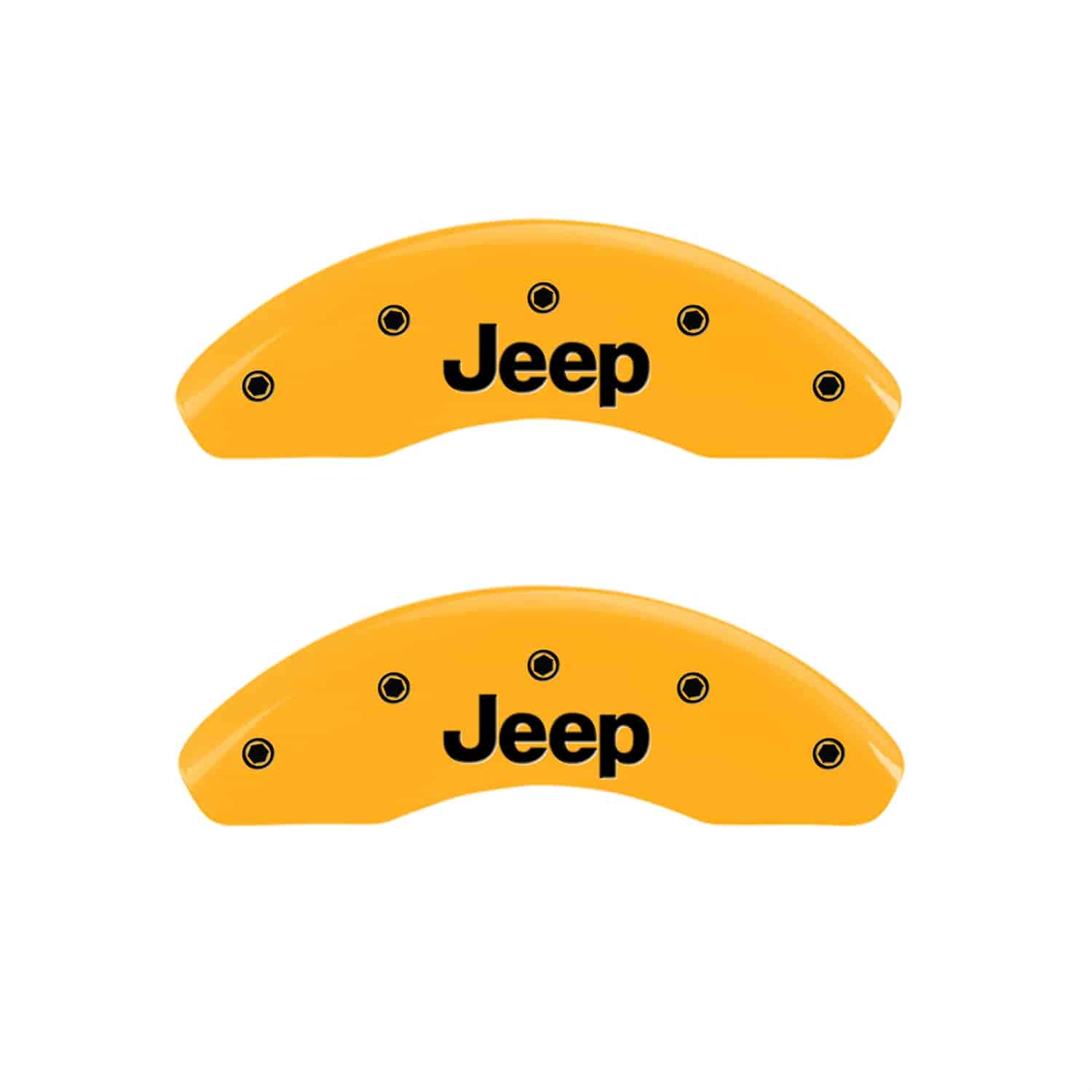 Set of 4 caliper covers Engraved Front JEEP - Engraved Rear JEEP Grill logo Yellow powder coat finish black characters