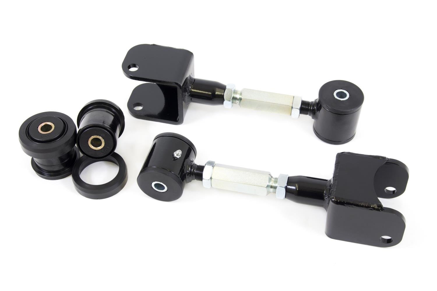 On-car adjustable arms feature poly bushings on the chassis side and include UMI P/N 3000 for the ax