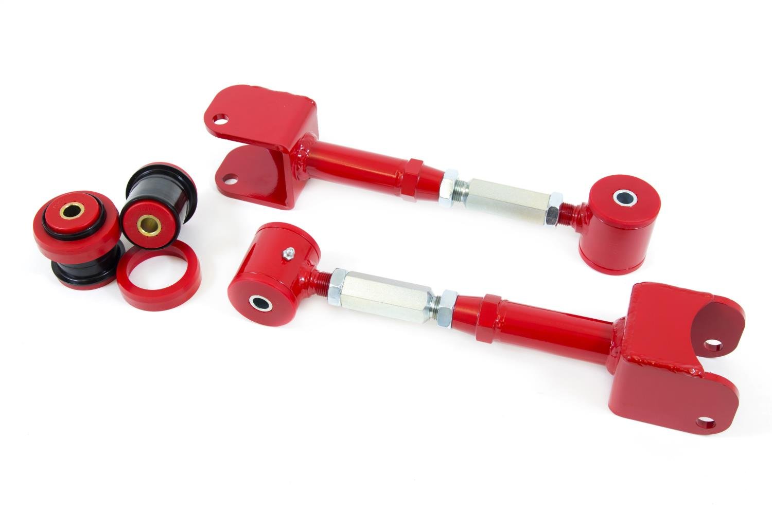 On-car adjustable arms feature poly bushings on the chassis side and include UMI P/N 3000 for the ax