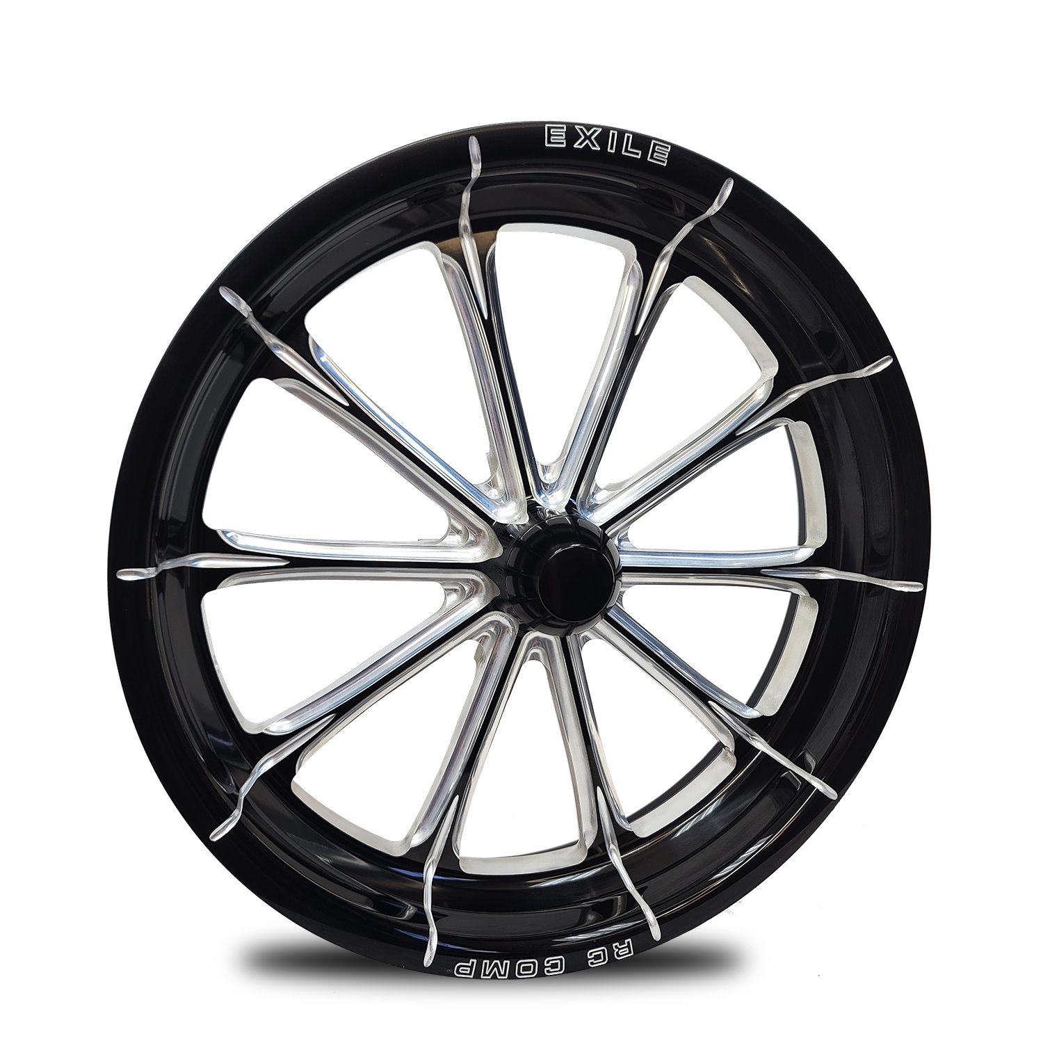 CS53504-02EP Exile Eclipse Prism Spindle-Mount Front Wheel [Size: 15" x 3.50"] Black Anodized w/ Polished/Machined Accents