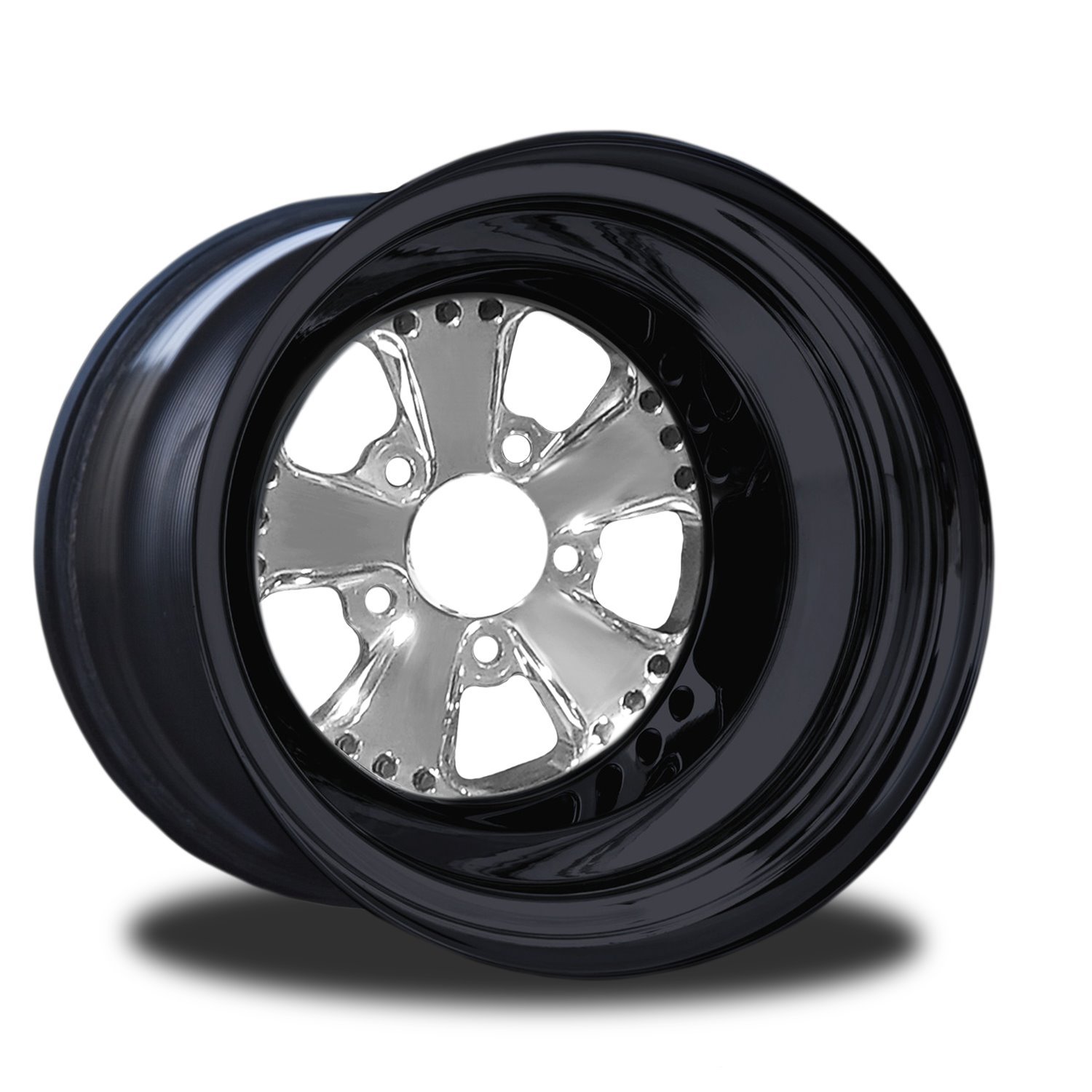 CSA551B-10P Retro Polished Non-Beadlock Rear Wheel [Size: 15" x 8"] Polished w/ Black Barrel