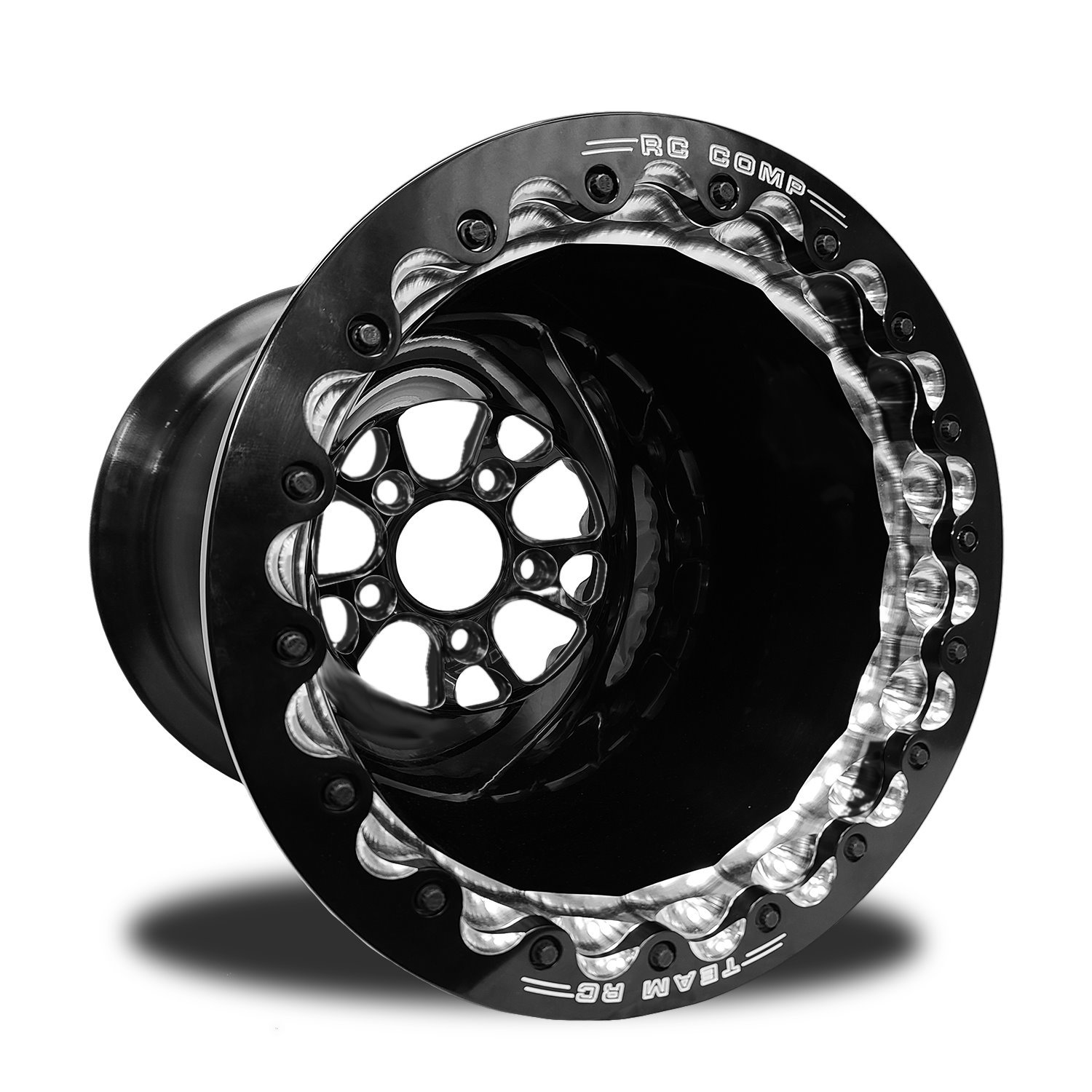 CSM50212B-E F-5 1-Piece Forged Double-Beadlock Rear Wheel [Size: 16" x 16"] Solid Black Anodized w/ Black Barrel