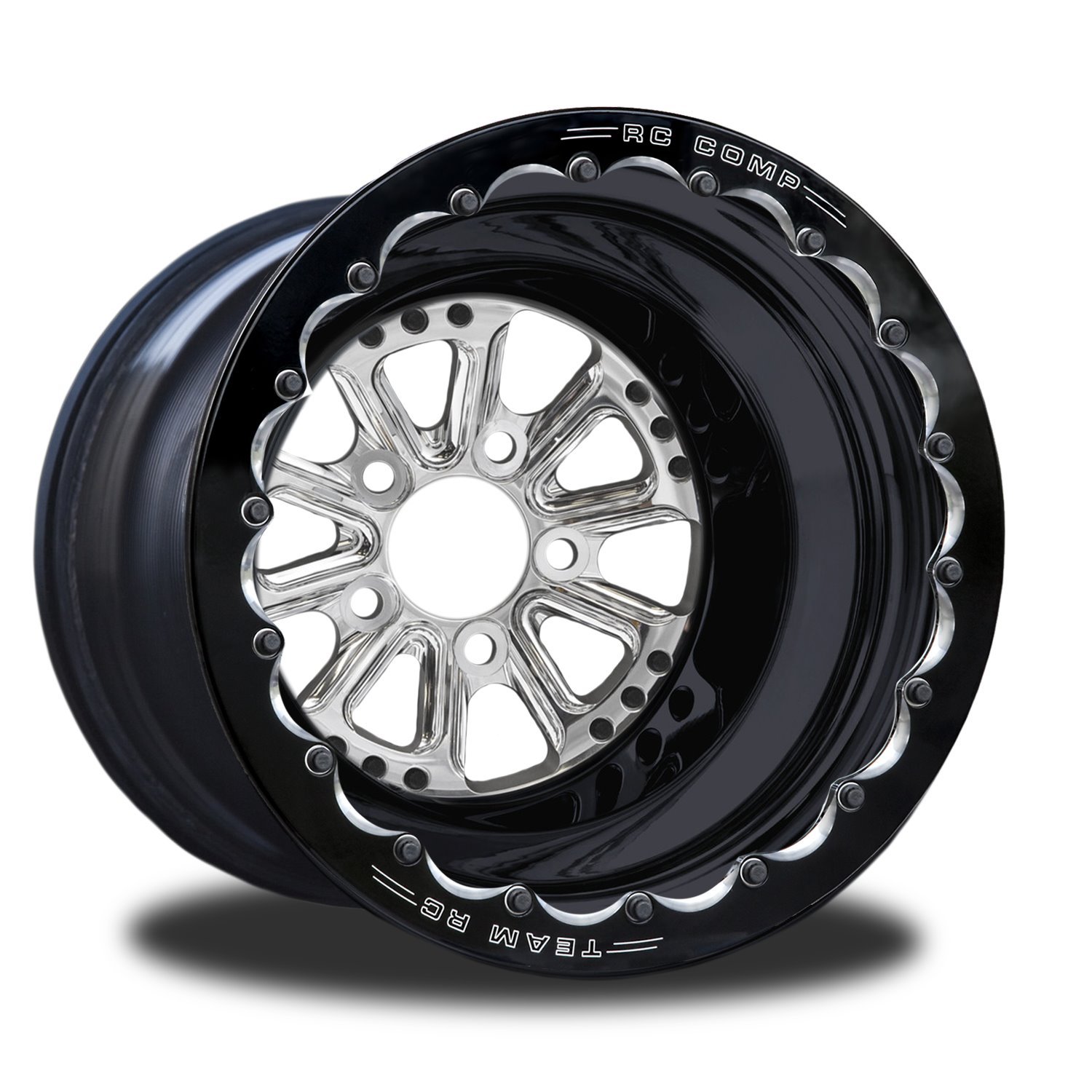 CSA556B2E-02P Exile Polished Double-Beadlock Rear Wheel [Size: 15" x 8"] Polished w/ Black Barrel