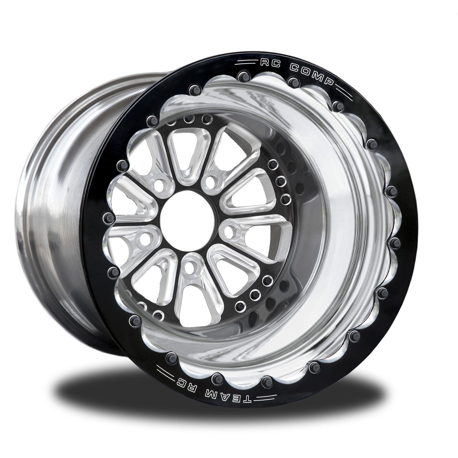 CSA556P2E-02E Exile Eclipse Double-Beadlock Rear Wheel [Size: 15" x 8"] Black Anodized w/ Machined Accents & Polished Barrel