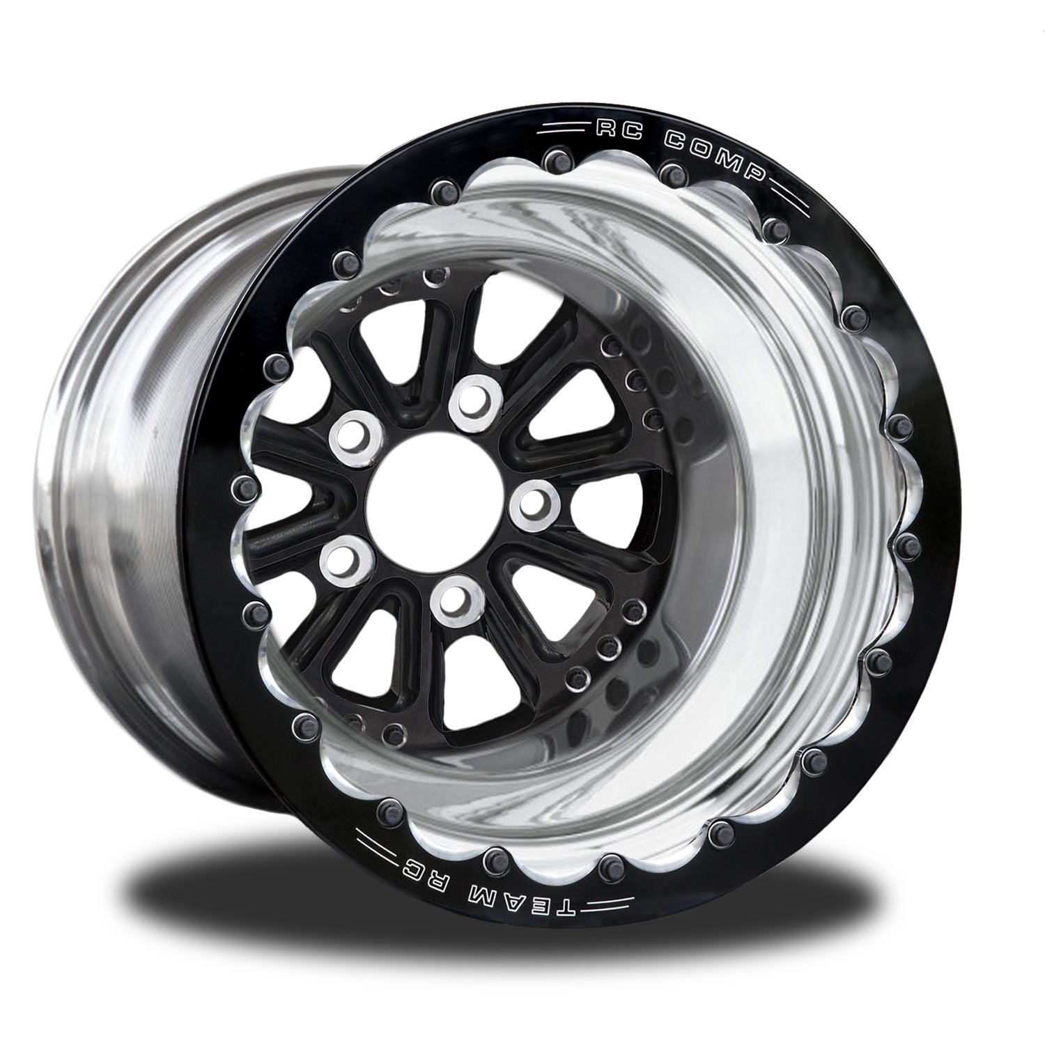 CSA556P2E-02B Exile Black Double-Beadlock Rear Wheel [Size: 15" x 8"] Black Anodized w/ Polished Barrel