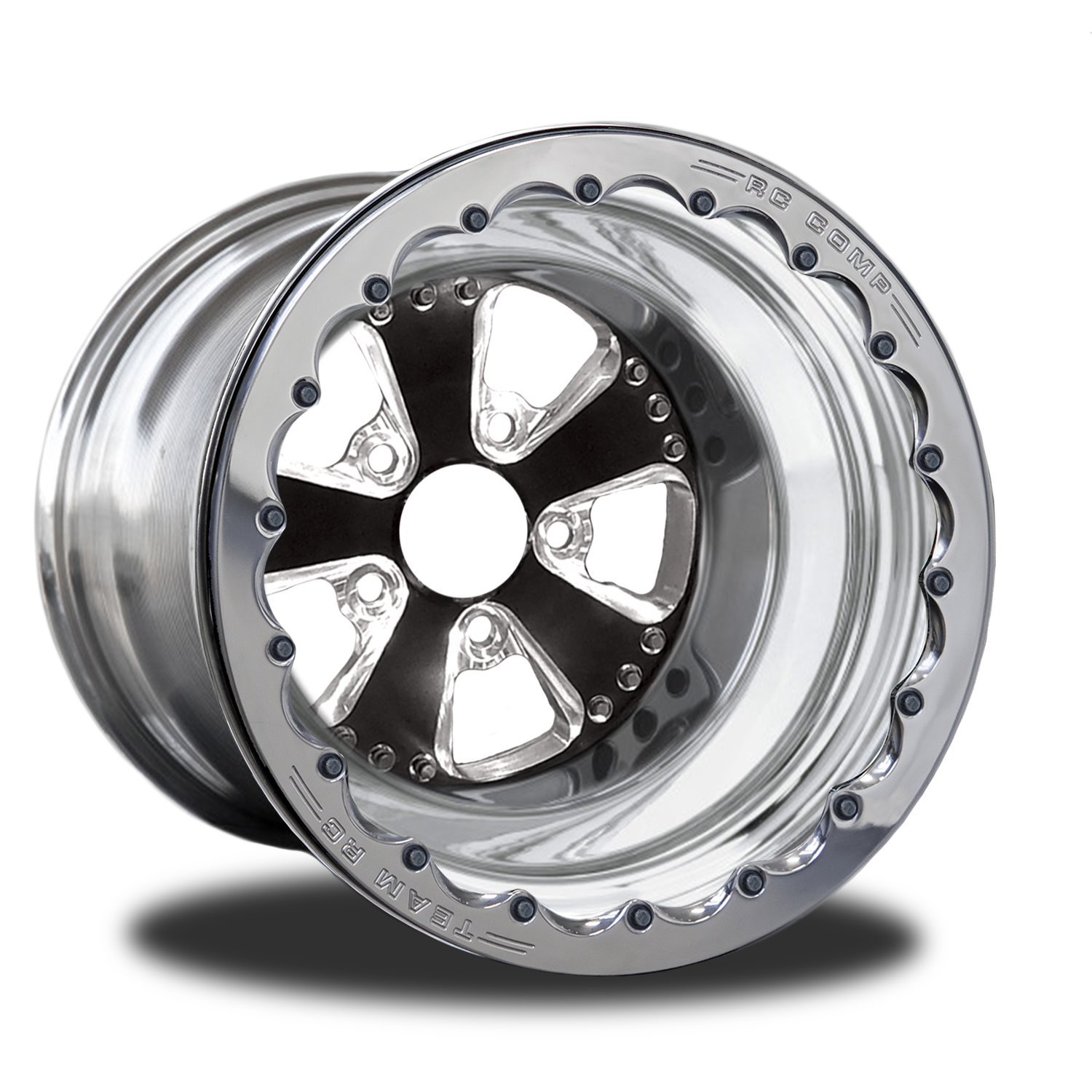 CSG603P2P-10E Retro Eclipse Double-Beadlock Rear Wheel [Size: 15" x 13"] Black Anodized w/ Machined Accents & Polished Barrel