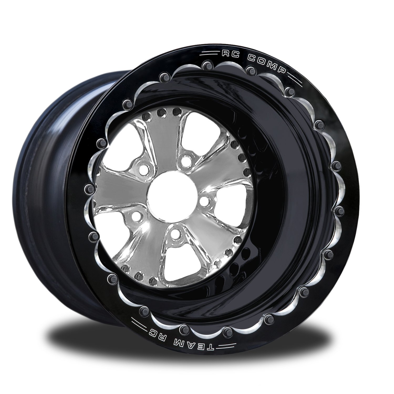 CSK505B1E-10P Retro Polished Single-Beadlock Rear Wheel [Size: 15" x 16"] Polished w/ Black Barrel