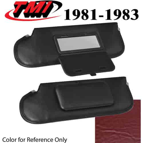 21-74003-971 MEDIUM RED 1981-83 - 1983-86 CONVT. MUSTANG SUNVISORS WITH MIRRORS SEAT VINYL