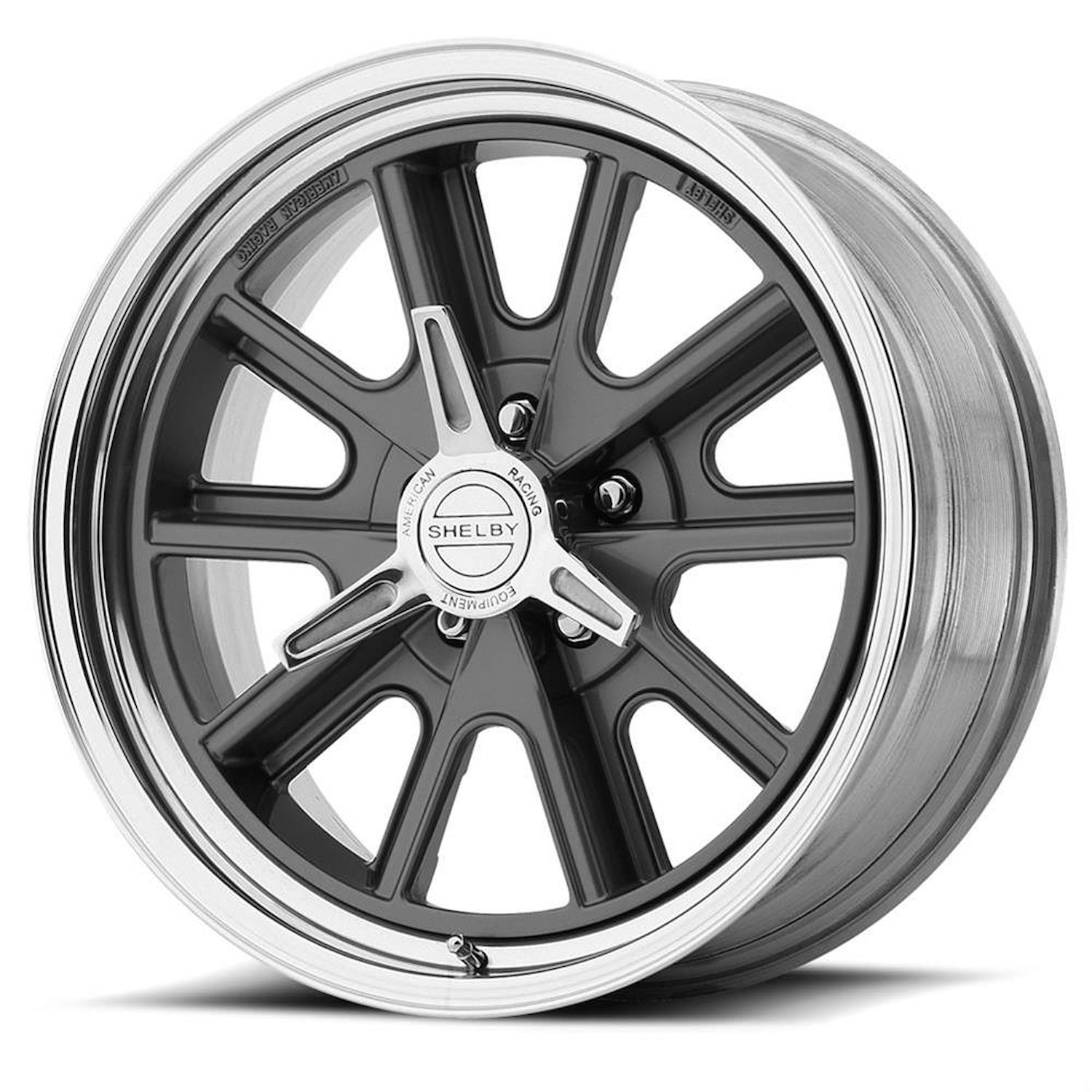 AMERICAN RACING 427 SHELBY COBRA TWO-PIECE MAG GRAY CENTER POLISHED BARREL 18 x 8 5X4.75 0 4.50