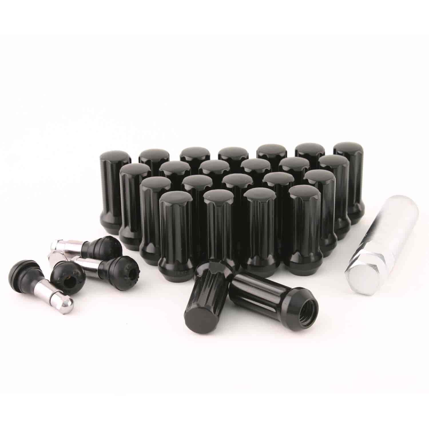 Black Closed End Spline Lug Nut Kit 14mm x 1.50 24 Lug Kit
