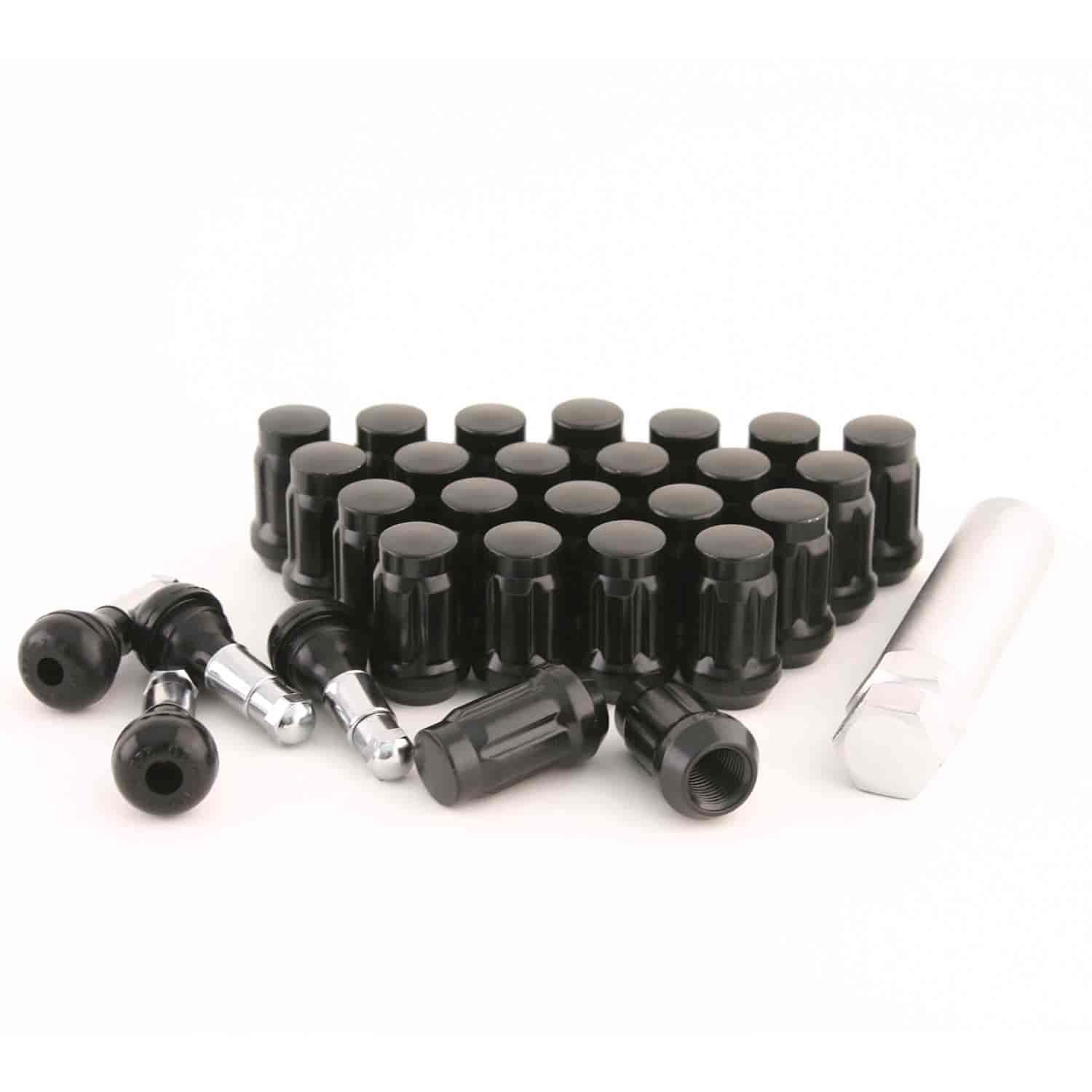 Black Closed End Spline Lug Nut Kit 12mm x 1.50 20 Lug Kit
