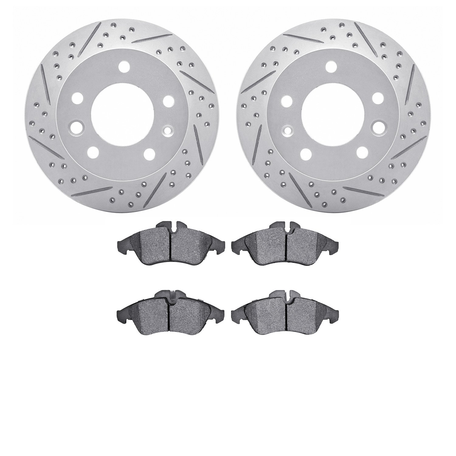 2202-40002 Geoperformance Drilled/Slotted Rotors w/Heavy-Duty Pads Kit, 2002-2006 Multiple Makes/Models, Position: Front