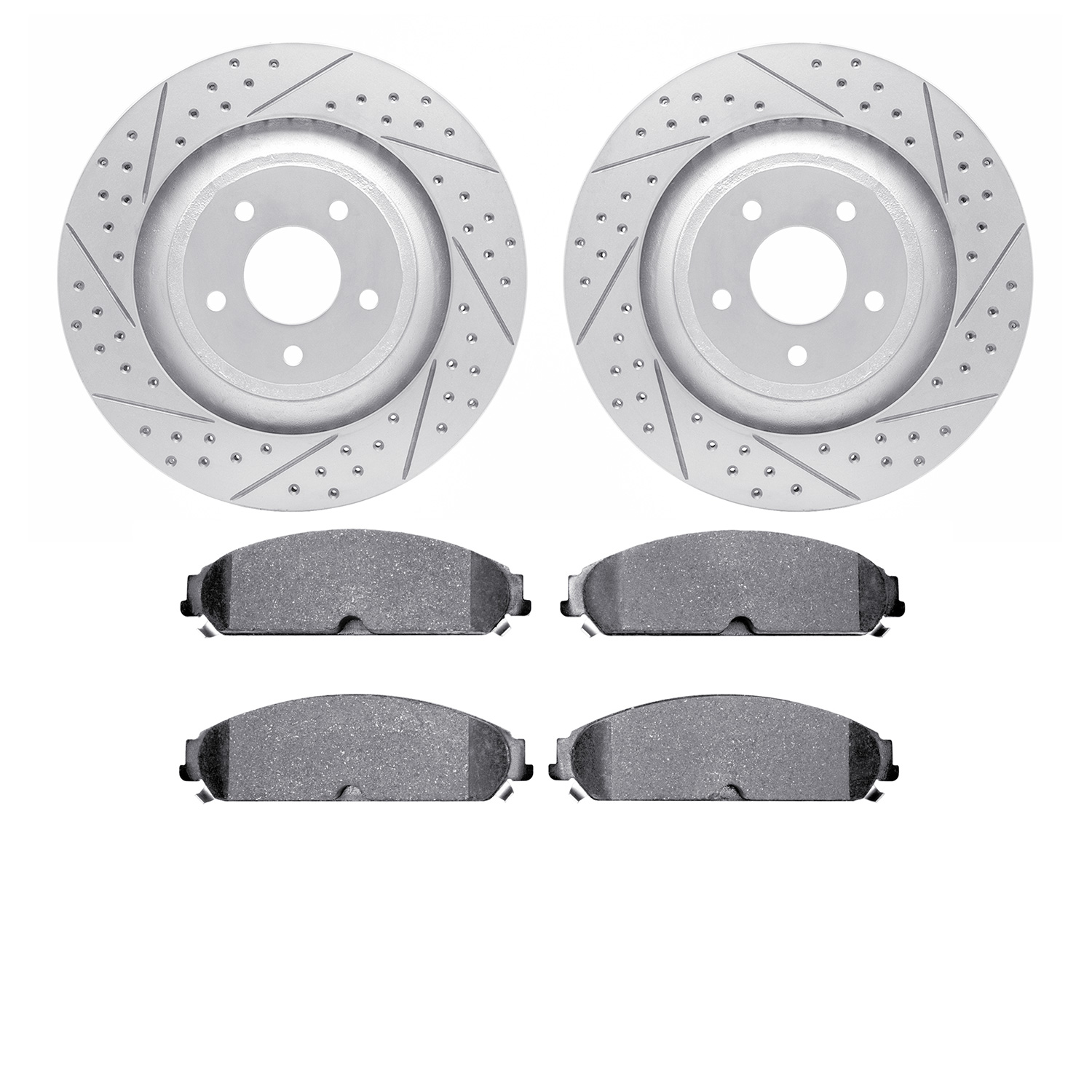 2202-40014 Geoperformance Drilled/Slotted Rotors w/Heavy-Duty Pads Kit, 2008-2014 Mopar, Position: Front