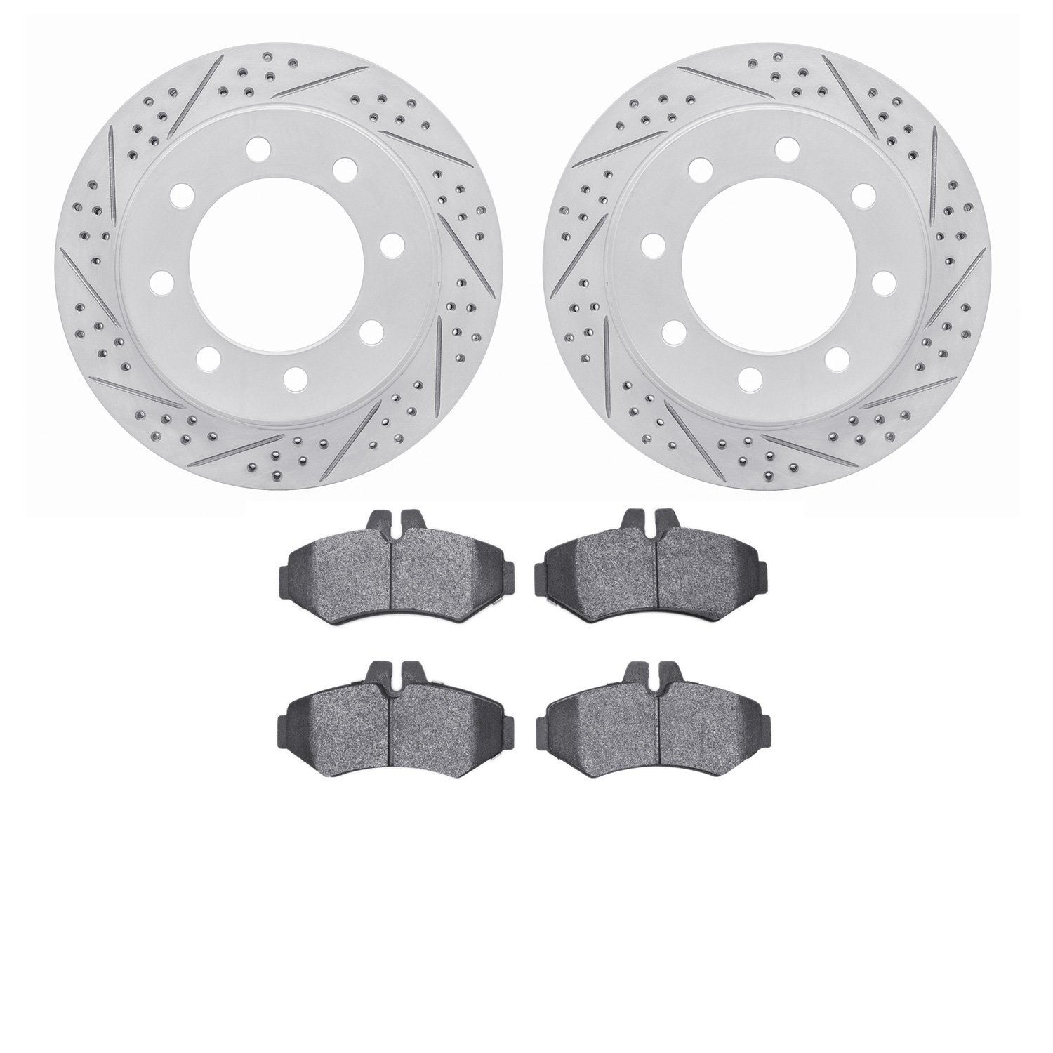 2202-40018 Geoperformance Drilled/Slotted Rotors w/Heavy-Duty Pads Kit, 2002-2018 Multiple Makes/Models, Position: Rear