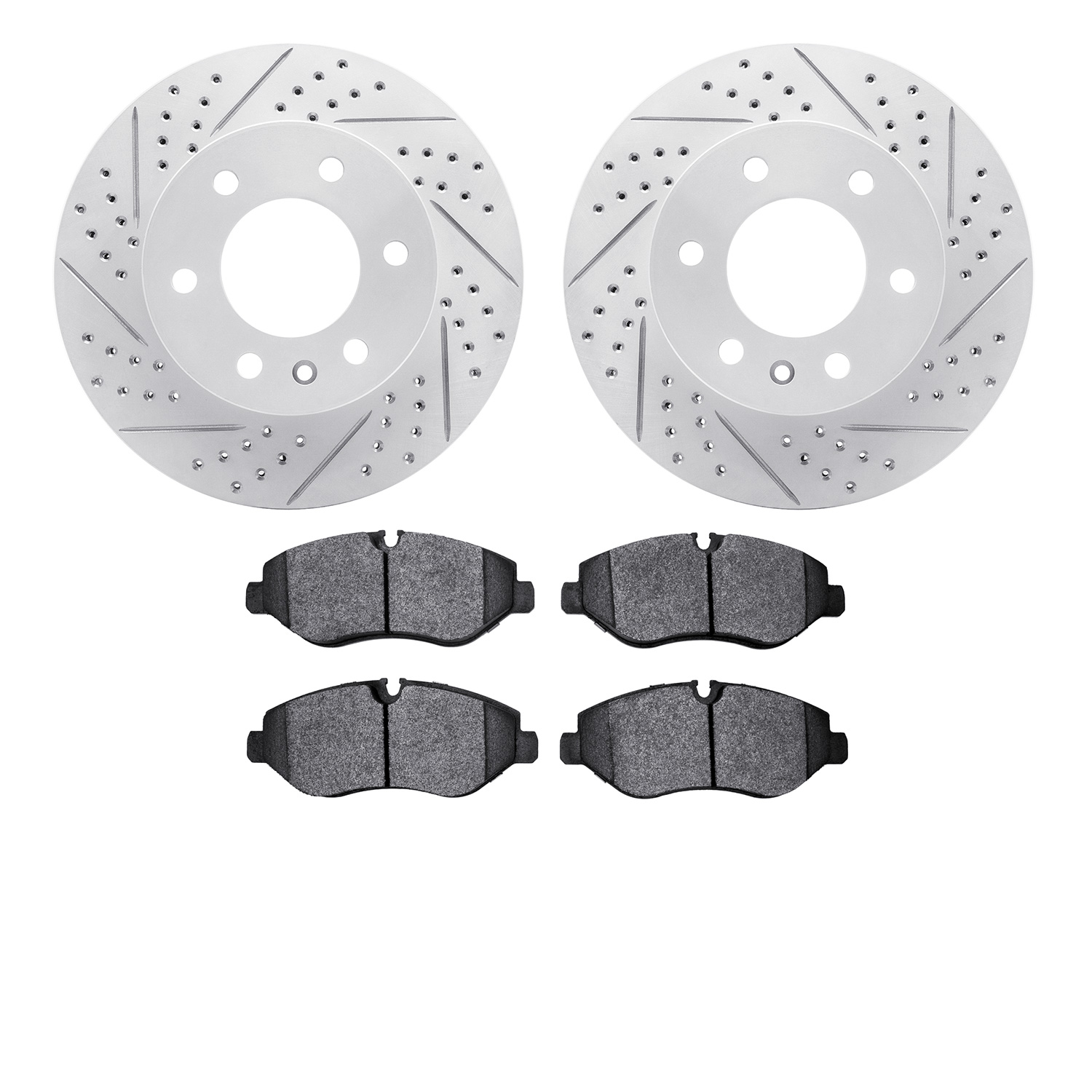 2202-40028 Geoperformance Drilled/Slotted Rotors w/Heavy-Duty Pads Kit, 2007-2018 Multiple Makes/Models, Position: Front