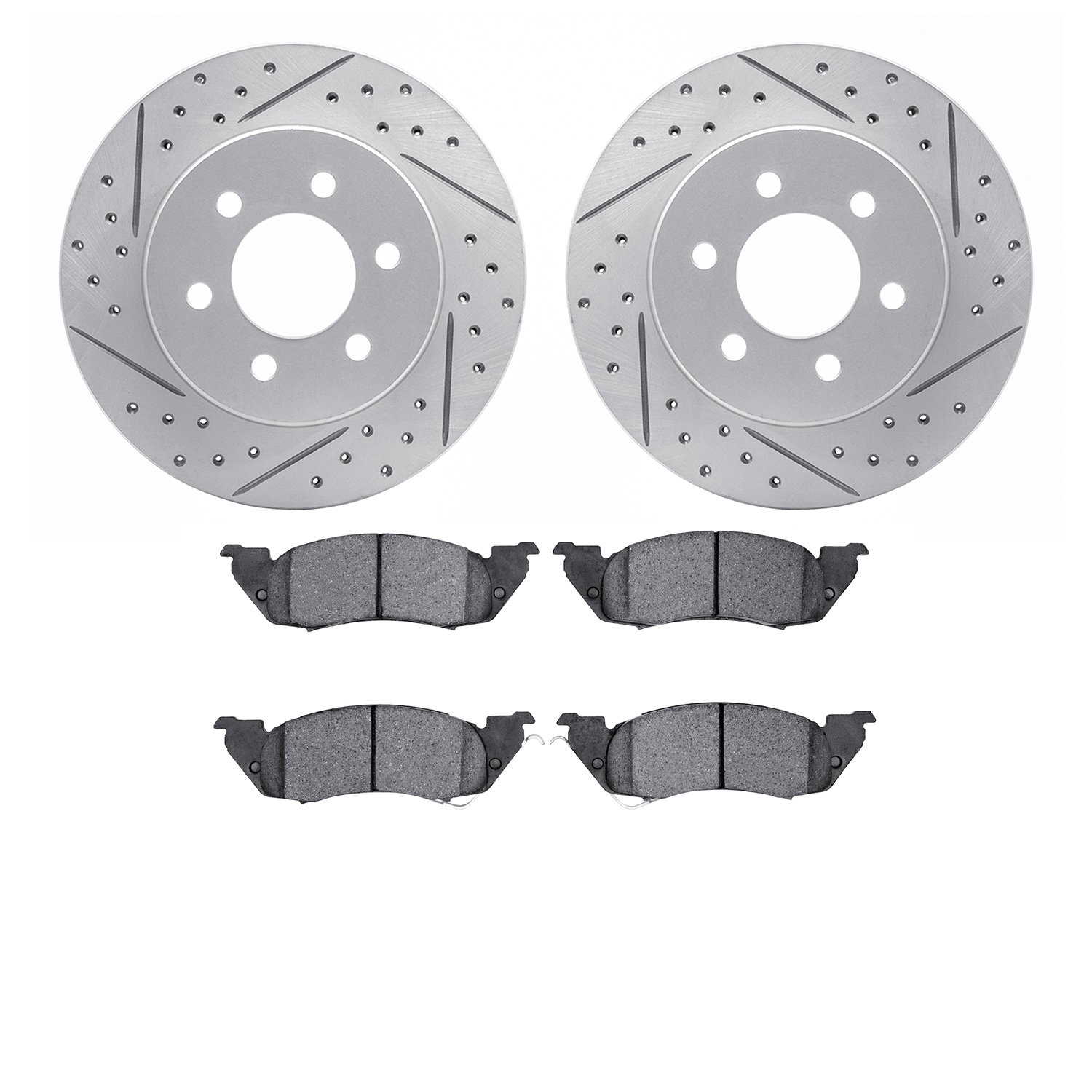 2202-40045 Geoperformance Drilled/Slotted Rotors w/Heavy-Duty Pads Kit, 1997-1998 Mopar, Position: Front