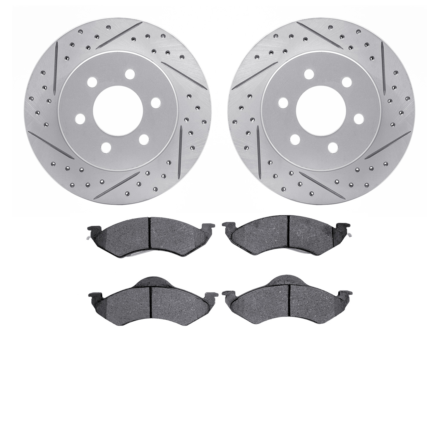 2202-40046 Geoperformance Drilled/Slotted Rotors w/Heavy-Duty Pads Kit, 1998-1999 Mopar, Position: Front