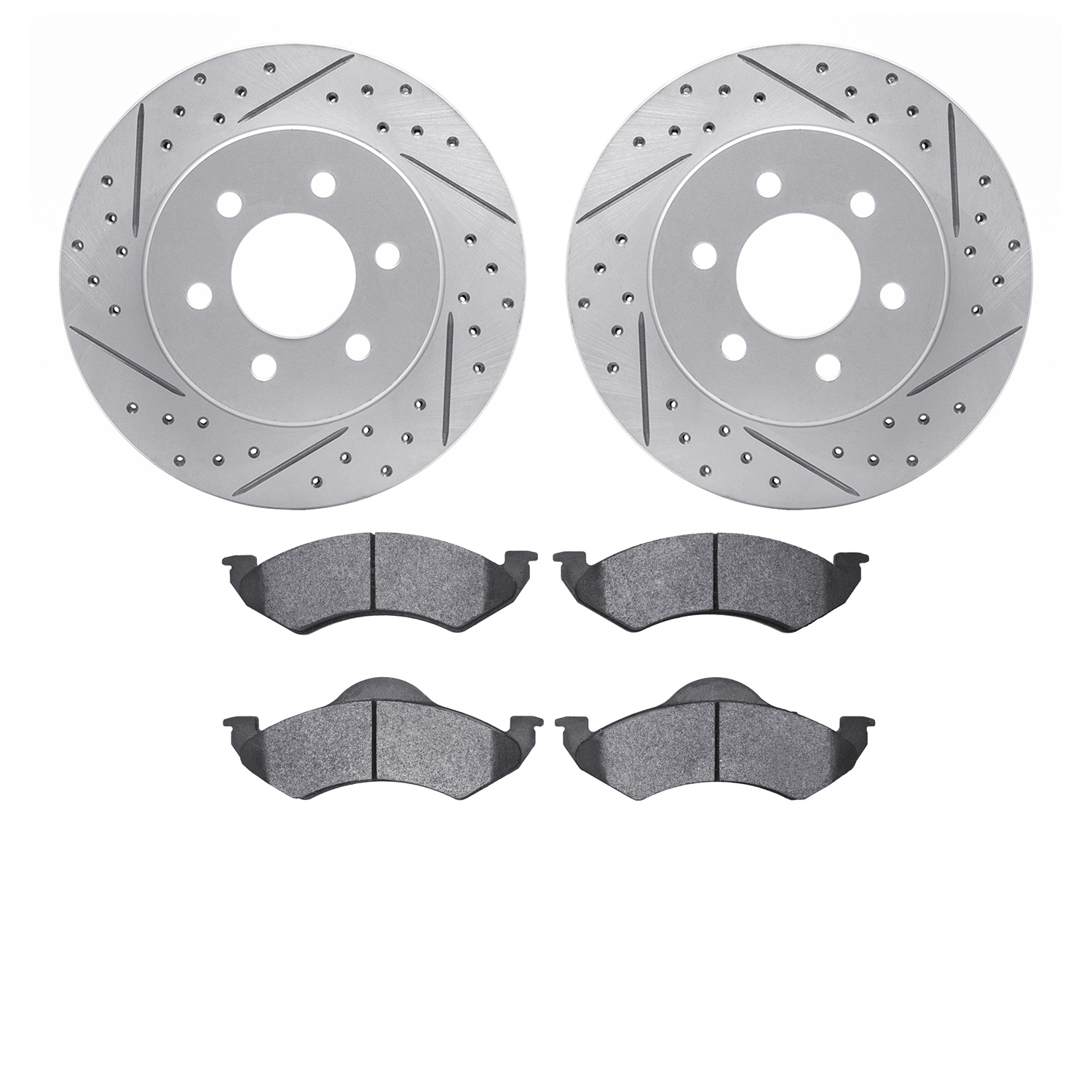 2202-40047 Geoperformance Drilled/Slotted Rotors w/Heavy-Duty Pads Kit, 2000-2002 Mopar, Position: Front